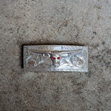 Antique 925 sterling silver longhorn steer bull eyes 1" Belt buckle crown Mexico