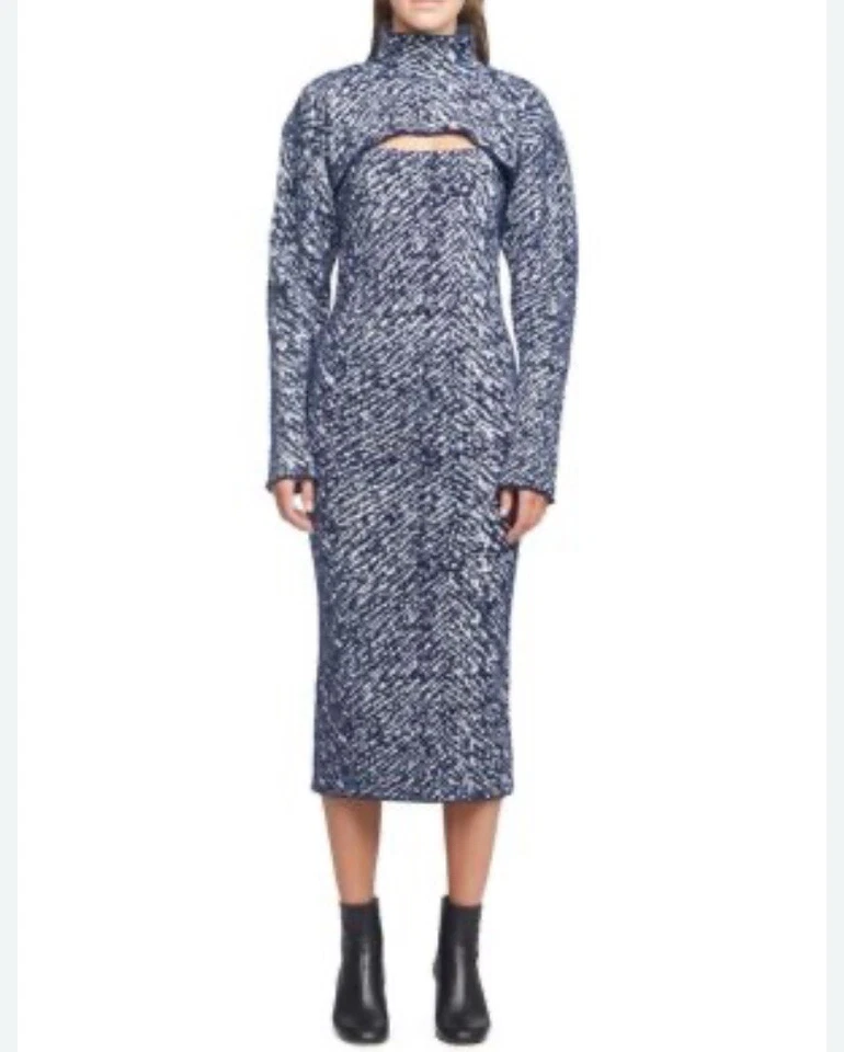 Vestido Vaina 3.1 Phillip Lim M Jacquard Mezcla Lana Midi Azul Tejido 2 en 1 Suéter Foto 2 de 4