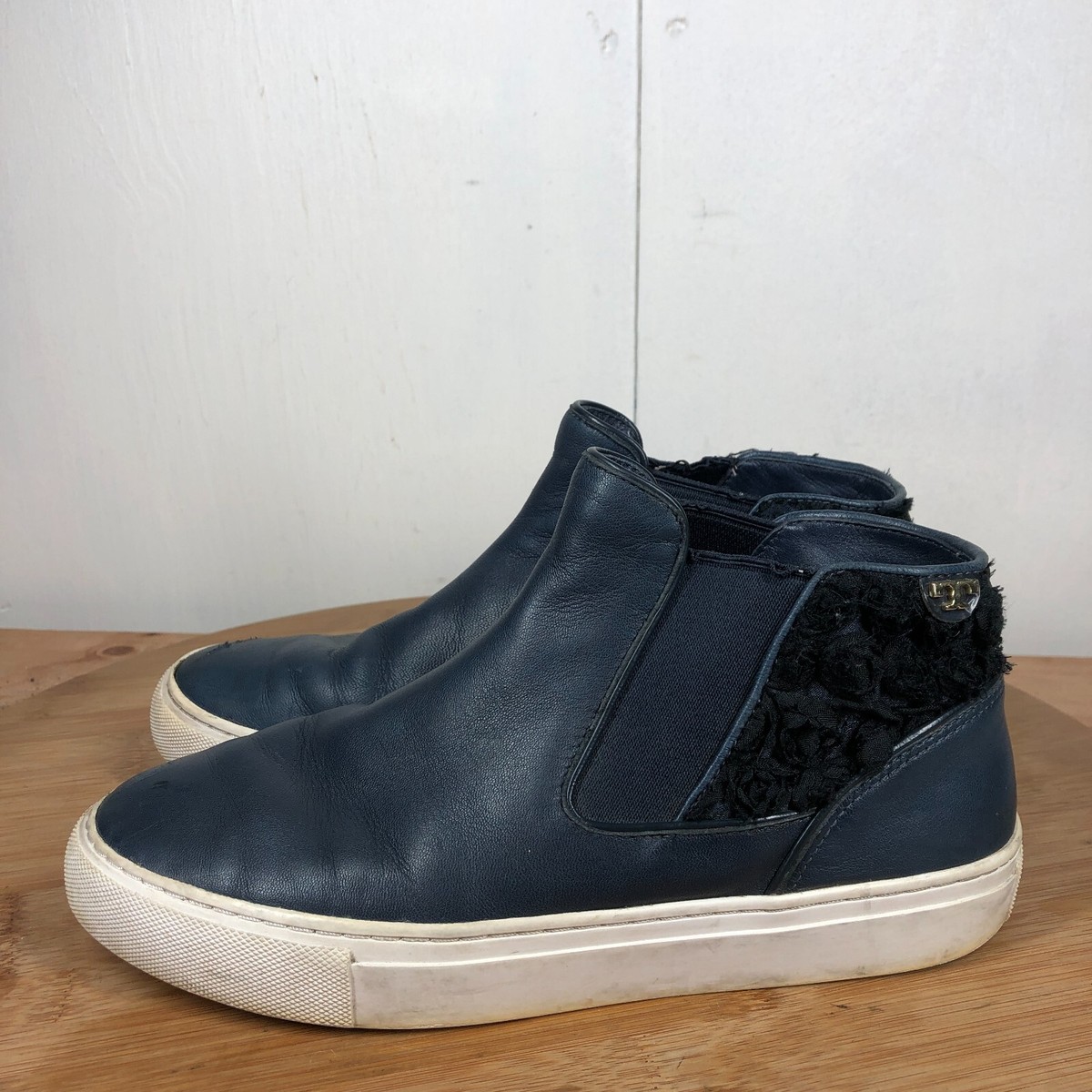 Tory Burch Shoes Womens 7.5 M Rosette Ankle Chelsea Boots Blue
