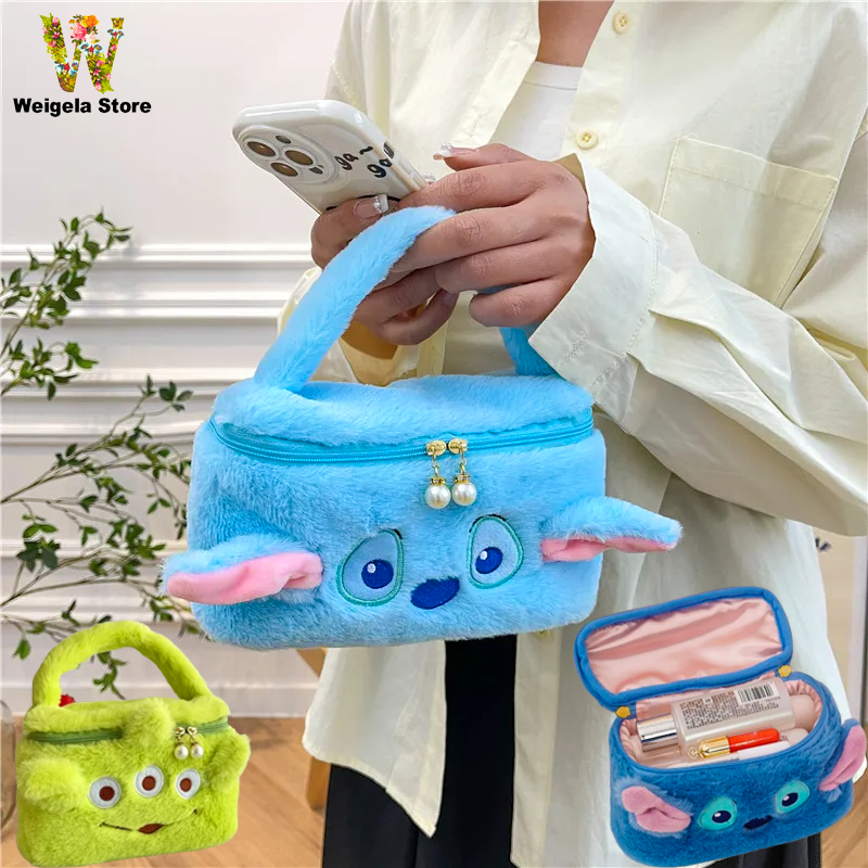 Lilo & Stitch Cosmetic Pouch Checkered Makeup Bag Travel Toiletry Gift for Girls