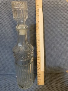 Vintage Round Fluted Liquor Decanter  - Clear Glass w/crosshatch & flute design