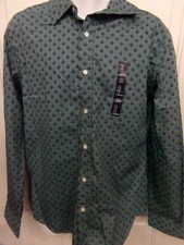 Mens GAP Long Sleeve Button Up Blue W All-Over Design Shirt NEW Slim Fit Size L