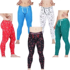 Men Body Long Johns Underwear Soft Elastic Line  Legging Cotton Warm Sleep Pants