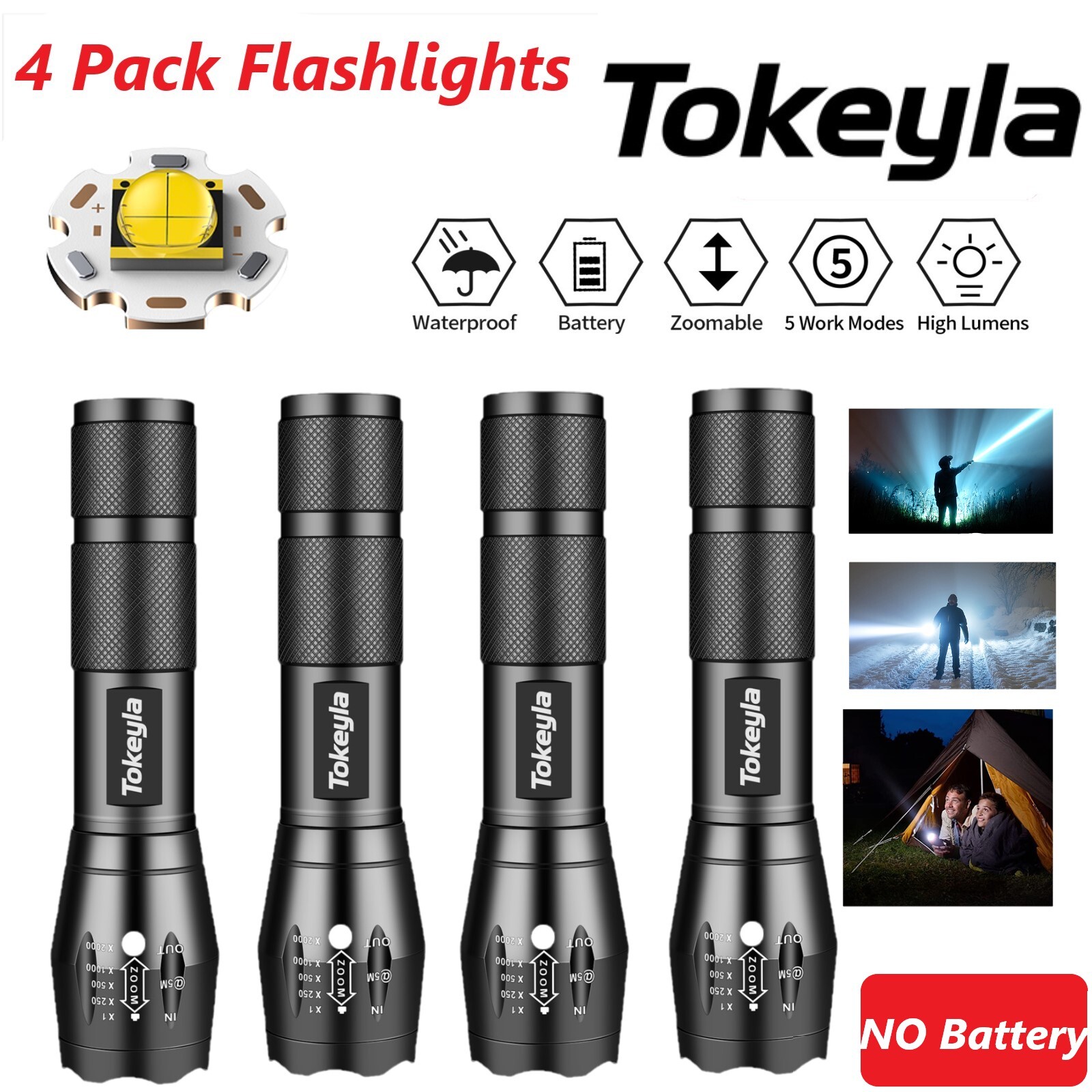 4 Pack Small Super Bright LED Flashlight Zoomable Portable Mini Torch 5 Modes
