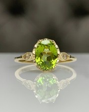 Oval Cut Green Peridot 14K Yellow Gold Plated On Silver Vintage Engagement Ring