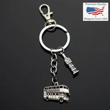 London Bus Double Decker & Big Ben Charms Keychain with Clip Traveler Gift