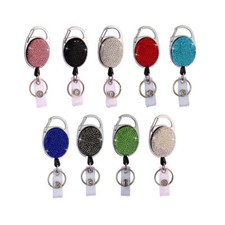 Rhinestone Nurse Retractable ID Name Badge Reel Holder with Carabiner Clips