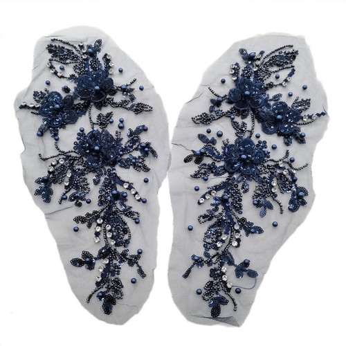 2x 3D Blume Applikation Stickerei Spitze Pailletten Perlen Patch Borte Zum Selbermachen Hochzeit Handwerk - Bild 8 von 16