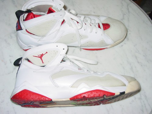 2014 Nike Air Jordan Retro 7 "Hare" White/Light Silver/True Red Shoes Size 11 - Picture 8 of 16