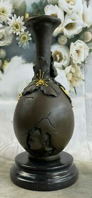 signed Callot bronze statue art deco girl w/flower art nouveau vase Hand Made NR