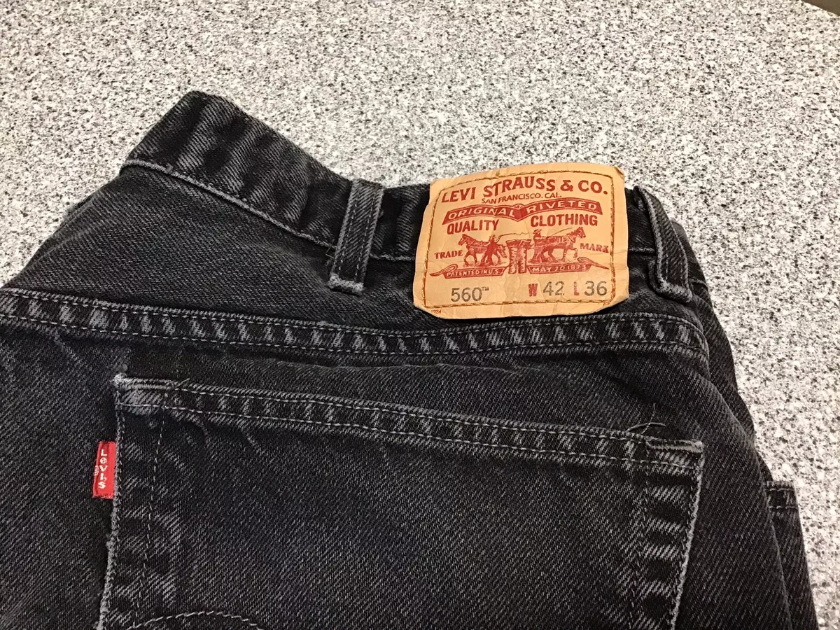 Levi s 560 Comfort Fit Jeans Black Denim Mens Size 42x36 eBay