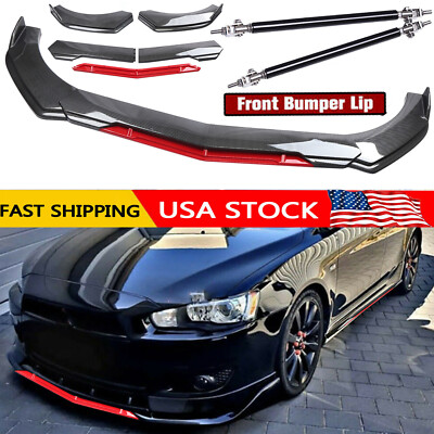 For Mitsubishi Lancer Front Bumper Lip Splitter Spoiler Strut Rods Carbon Fiber
