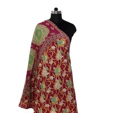 Vintage Reversible Kantha Cotton Scarf Hand Embroidered Bandana Women Shawl Big
