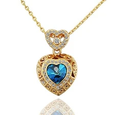 Gold Plated Heart of the Ocean Pendant Necklace for Women Christmas Gift for Her