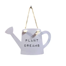 Metal Watering Can Mini Sign Wall Hanging Decor Plant Rustic Inspirational White