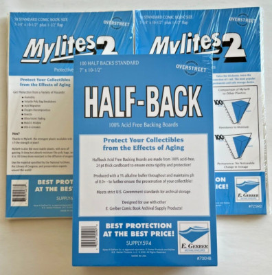 100 E. Gerber Standard Comic Mylites 2 725M2 & 24 PT Half-Backs 700HB Set of 100