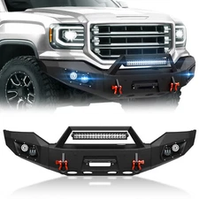 Front Bumper W/ Sensor Holes & License Plate Lights For 16-2018 GMC Sierra 1500