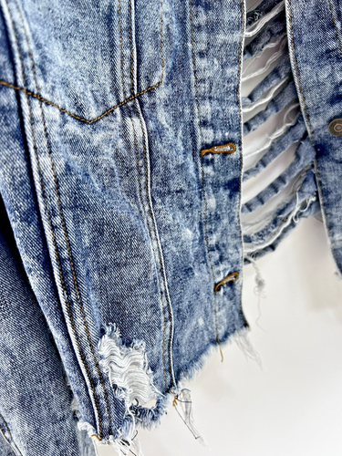 Thrill Jeans Denim Fringe Distressed Cropped Jacket Ladies Extra Large Shredded - Picture 4 of 16