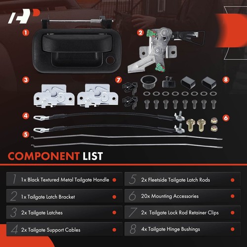 A-Premium Metal Tailgate Hardware Rebuild Kit w/ Cable&Rods for Ford F-150 04-08 - Picture 3 of 9