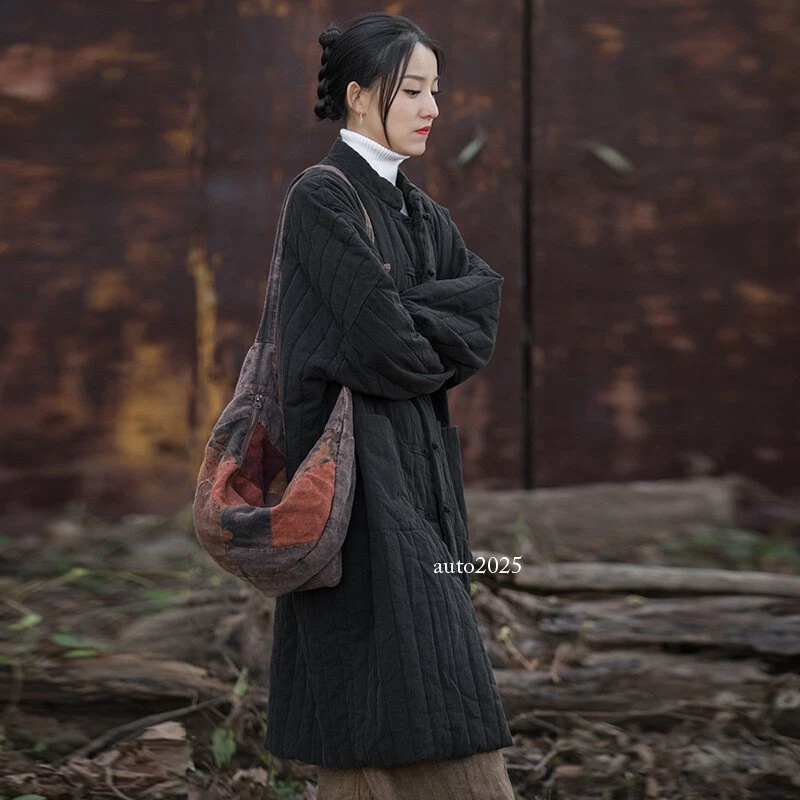 Invierno Algodón Lino Mujer Algodón Espesado Cálido Acolchado Abrigo Largo Algodón Acolchado Foto 2 de 4