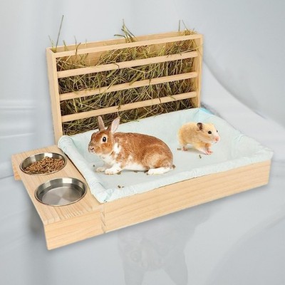 Hase Heukrippe Holz Kaninchen Heu Futterhaus mit Katzentoilette Näpfe Wasser