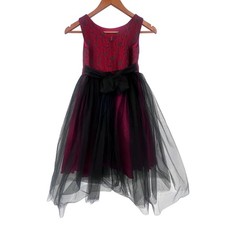 NWOT Kid's Dream Formal Dress Girl 11/12 Burgundy Black Tulle Lace Winter Formal