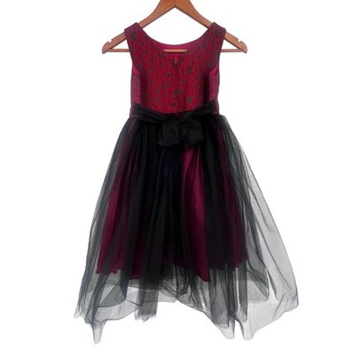 NWOT Kid's Dream Formal Dress Girl 11/12 Burgundy Black Tulle Lace Winter  Formal | eBay