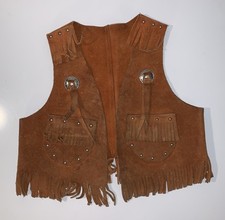 1970s Vintage Sears Kids 100 Leather Suede Fringed Cowboy Vest Size S. Age 2-3