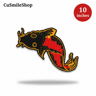 Japanese Tattoo Style Koi Fish Patch 10 Inch Large Embroidered Applique Gold