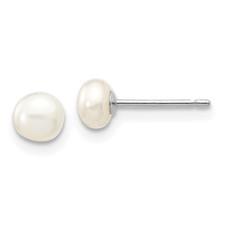 14k White Gold 4-5mm White Button Freshwater Cultured Pearl Stud Earrings 0.1gm