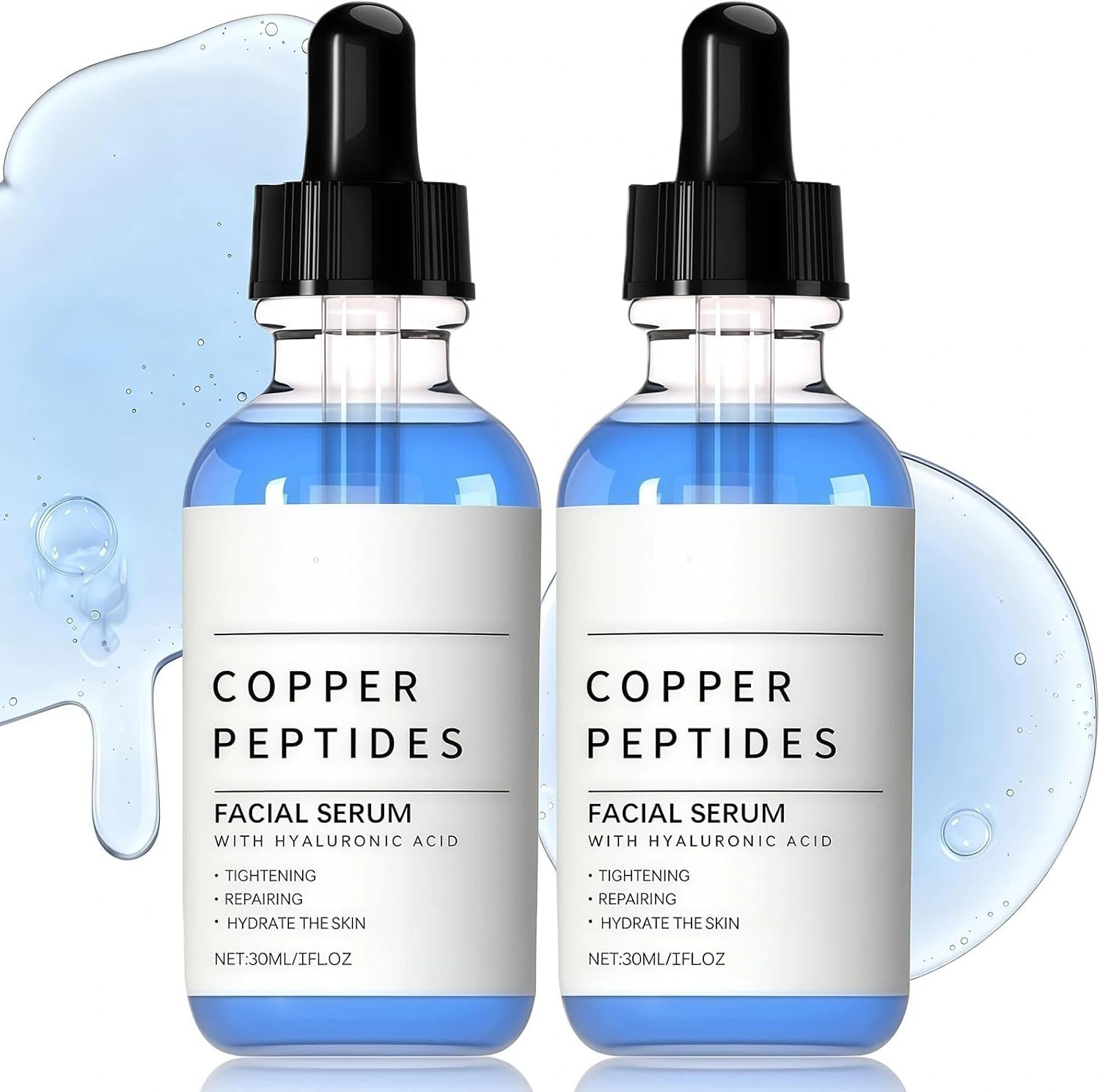 2PCS GHK-Cu Copper Peptides Serum, Anti Aging Serum with Hyaluronic Acid, Reduce