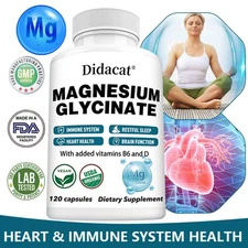 Magnesium Glycinate - Fully Chelated with Vitamin D & B6, 30/60/120 Capsules