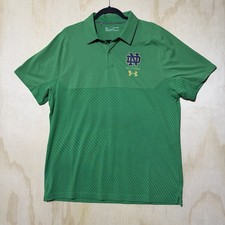 Under Armour Notre Dame Polo Shirt XL Green HeatGear NCAA Golf Athletic