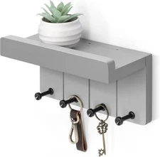 Small Key Holder Wall Mount 8 inch Key and Mail Holder for Wall with Shelf