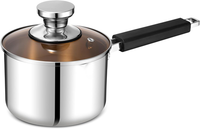 Stainless Stielkasserolle 14Cm, Dreifach-Edelstahl- Milchtopf Mit Glasdeckel, Kl