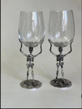 Pottery Barn Skeleton Stem Wine Glass Set Of 2 Halloween Gothic