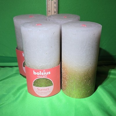 Bolsius Sunset Pillar Candles Grey+Gold Decorative Set of 4, 2.75 x 5 in