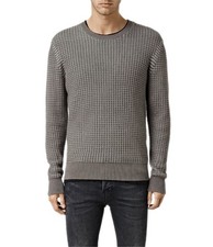 Allsaints Men Gray Two Tone Waffle Knit Eydon Crew Heavyweight Sweater Size Xl