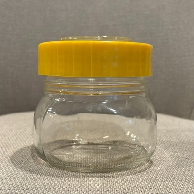 Glass Canister Jar 1/2 Yellow Lid Fidenza Vetraria Per Alimenti 4'' Made in Italy