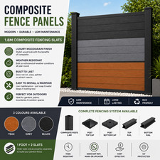 WPC Composite Fence Panels 1.8m Garden Fencing Slats Privacy Boards