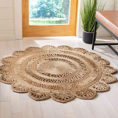 Handmade Natural Fiber Round Area Rug - 4' Boho Jute for High Traffic Areas