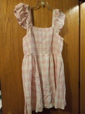 old navy pink & white check dress flutter  sleeve baby doll XL 36 long 18 armpit
