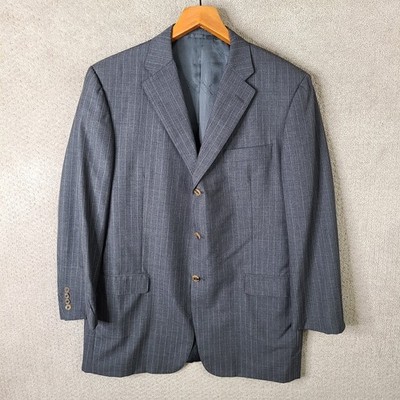 Hickey Freeman Jacket Mens 44L Gray Striped Blazer Wool Cashmere Blend 3 Button