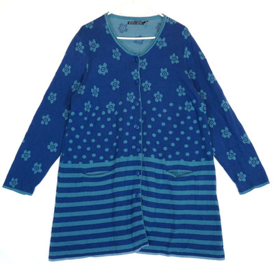 Gudrun Sjoden Strickjacke blau Baumwolle Blumen Strick Langarm Größe XL