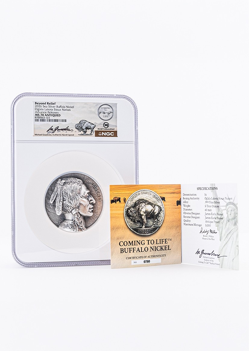 2026 5C 5oz Buffalo Nickel Coming To Life NGC MS70 Antiqued