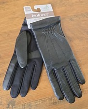Isotoner Women's Genuine Leather/Faux Fur Lined Smartouch Gloves Black L/XL NWT