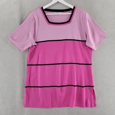 Exclusively Misook Shirt Womens 1X Pink Striped Colorblock Square Neck Tunic