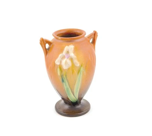 Vintage Roseville Iris 915-5 Double Handle Trophy Vase Flower Floral Small Gift