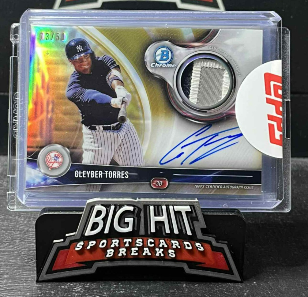 2018 BOWMAN CHROME GLEYBER TORRES RC ROOKIE PATCH AUTO GOLD REFRACTOR #D 13/50