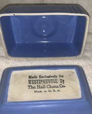 Flawless Vintage 1930's Hall China Westinghouse Refrigerator Blue Butter Dish.